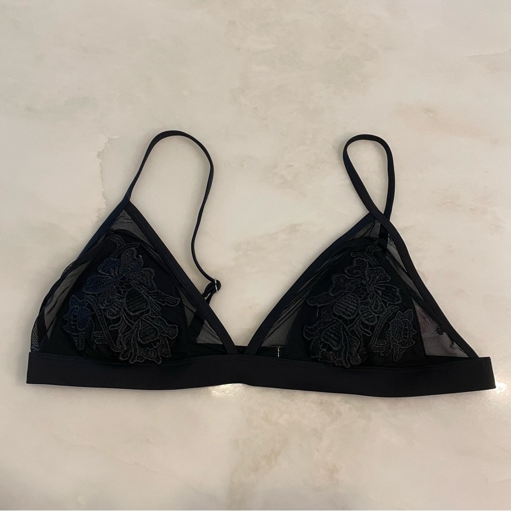 Xhilaration Black Floral and Mesh Bikini Top